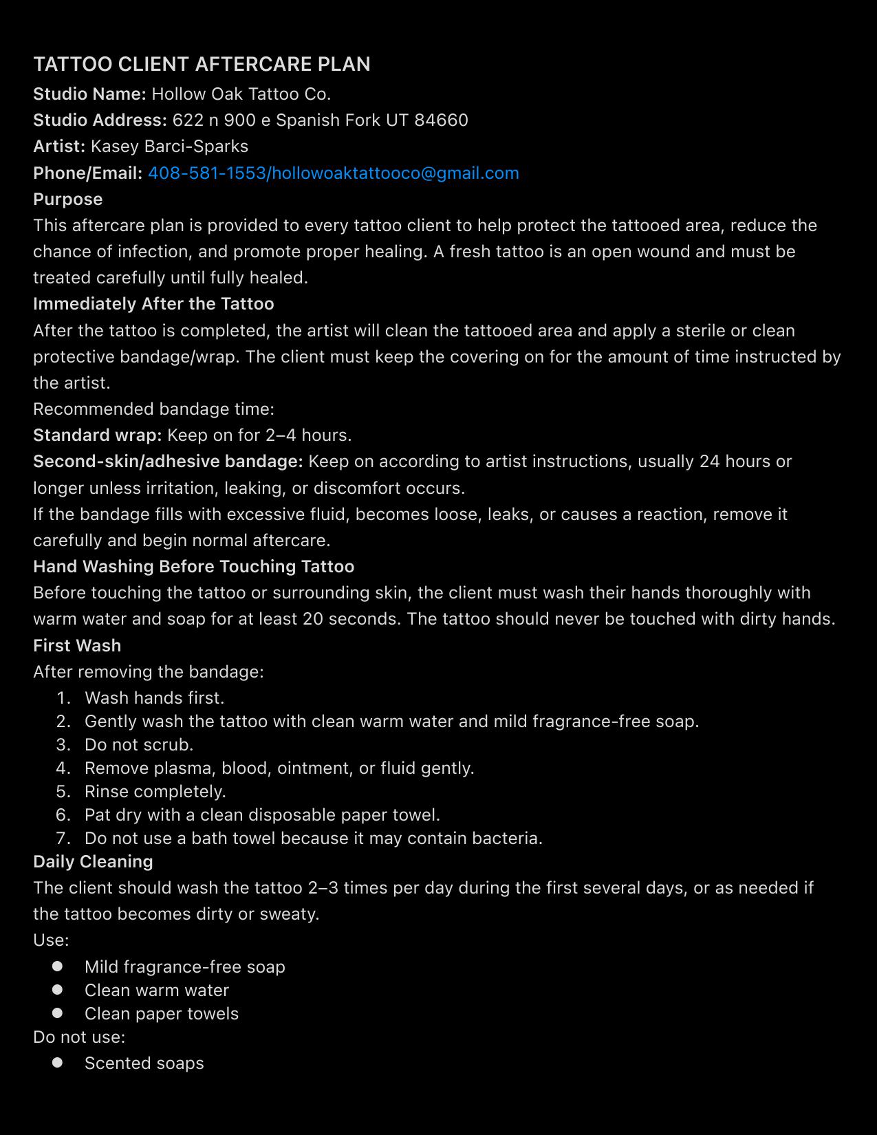 Hollow Oak tattoo aftercare instructions page 1