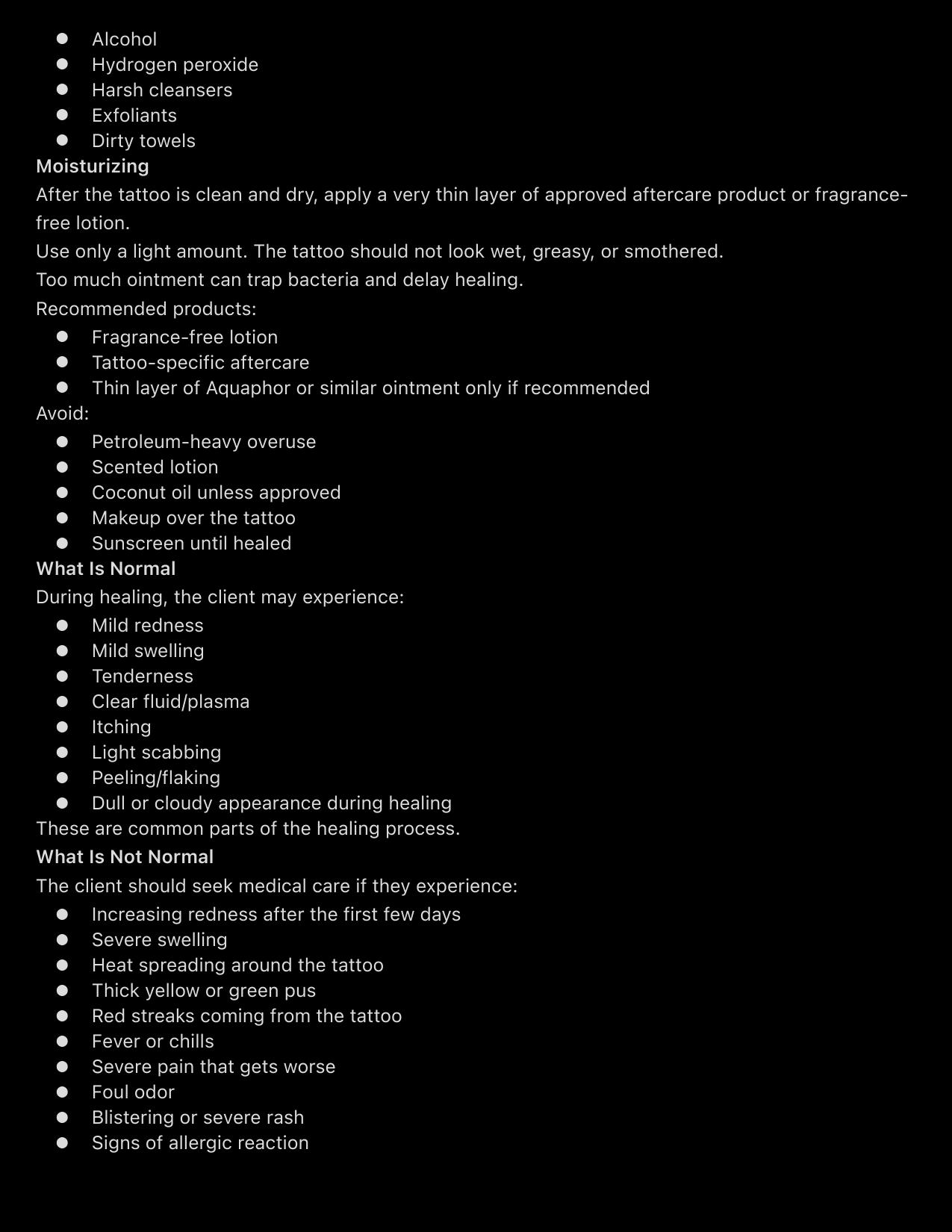 Hollow Oak tattoo aftercare instructions page 2
